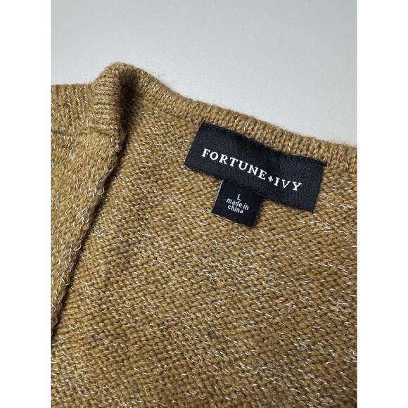 Fortune Ivy Womens Open Cardigan Size Large Artsy Boho Color Block Brown Sweater - Picture 5 of 11